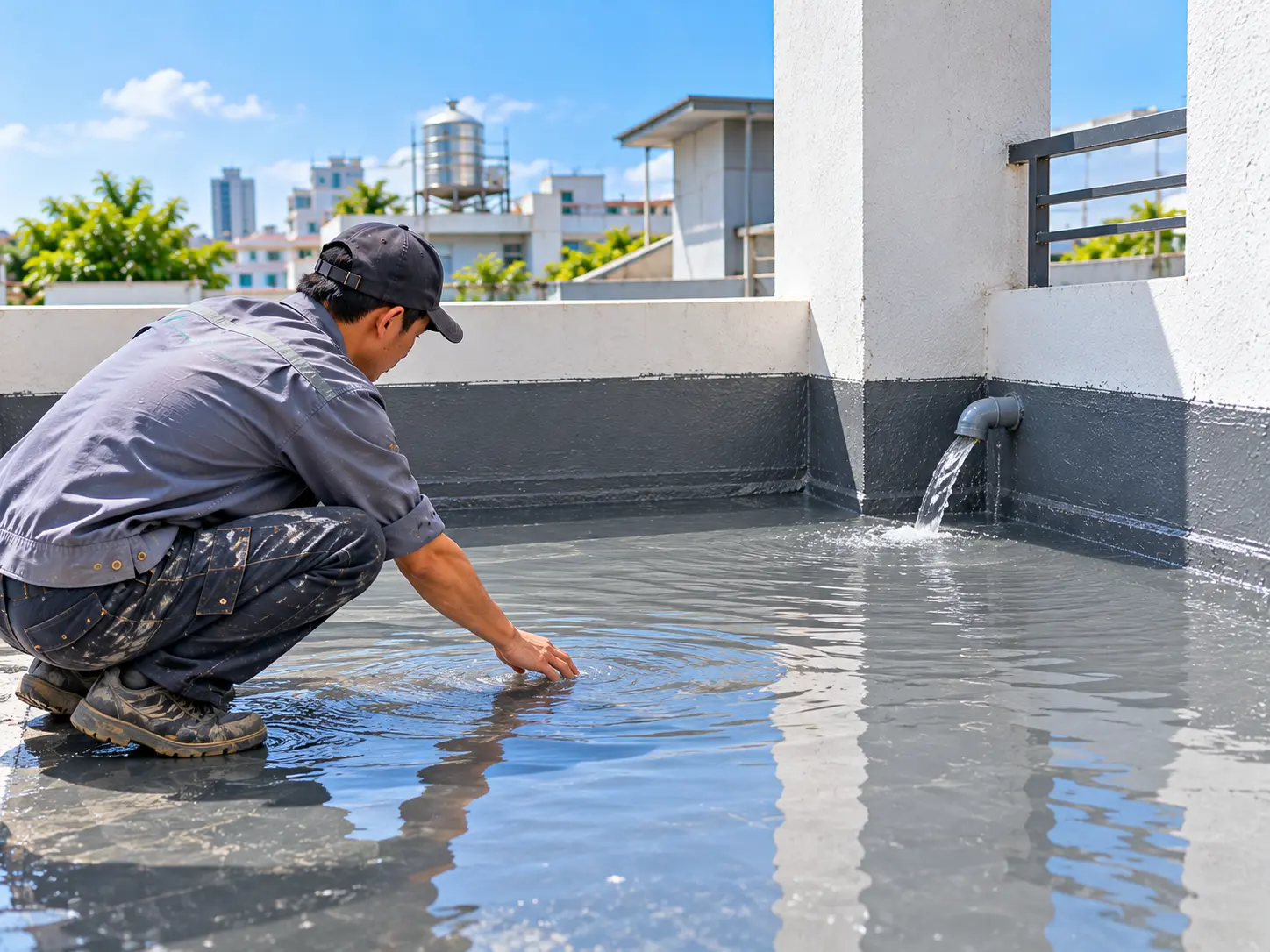 Ảnh minh họa: Kiểm tra chống thấm sân thượng